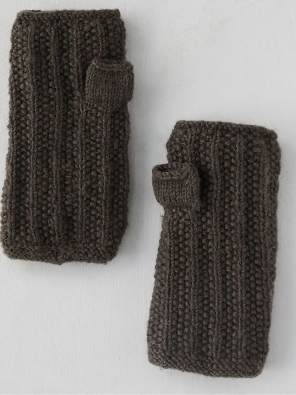 Anthropologie Hand-Knit Brown Floral Embroidered Fingerless Gloves